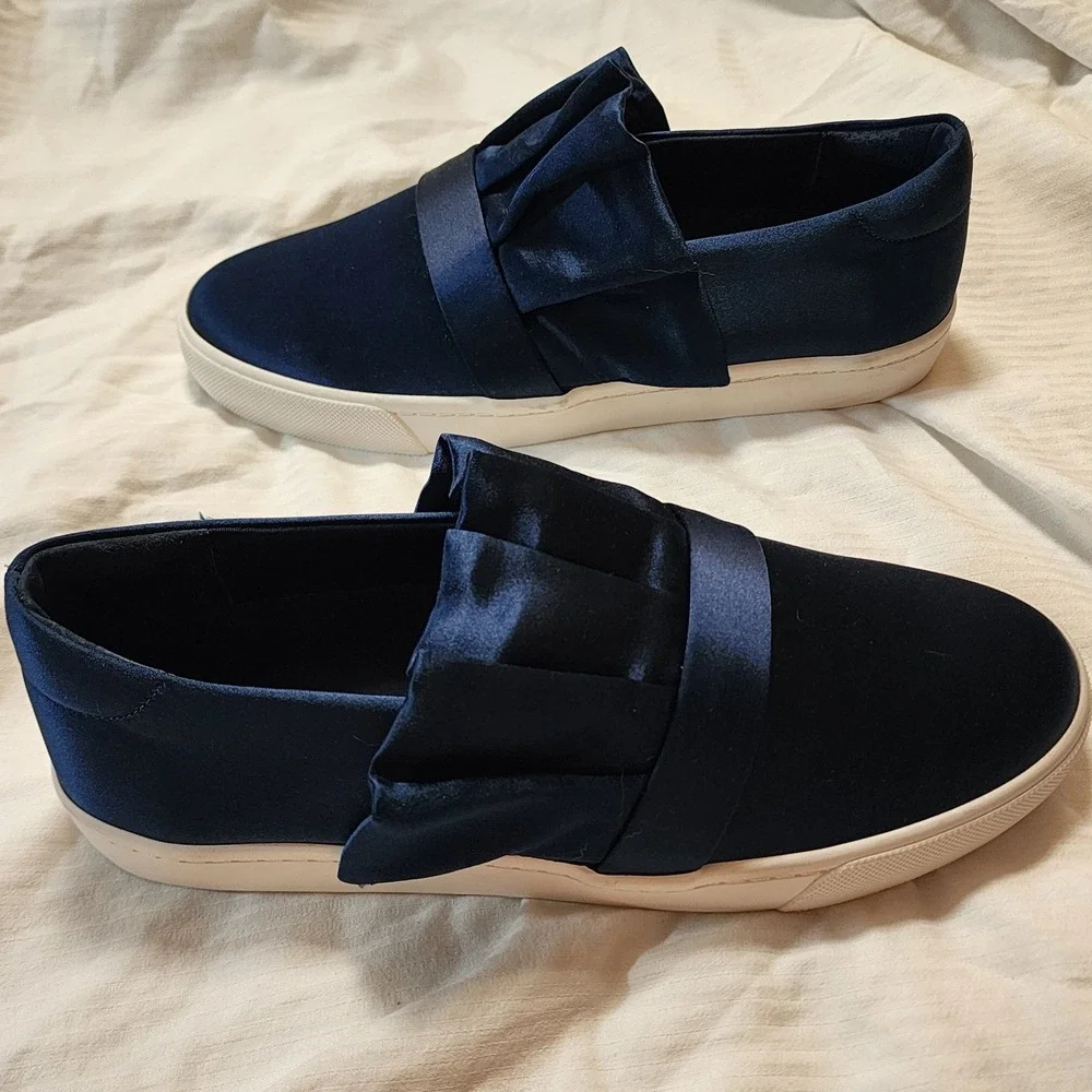Louise et Cie Buca Navy Blue Satin Ruffle Slip On Sneakers Women's Size 10M